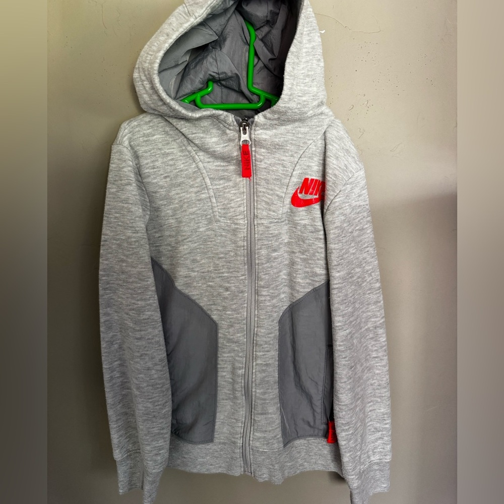 Nike Kids Light Gray Hoodie with Red Logo